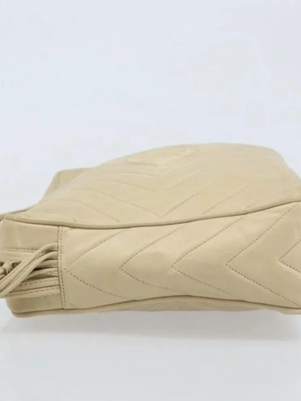 CHANEL Shoulder Bag Lamb Skin Beige Gold CC Auth BA11562A